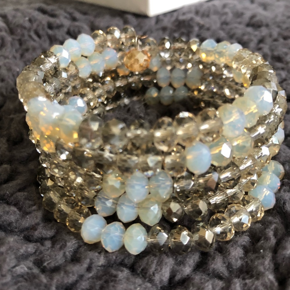 Beaded infinity stacked bracelet tans NWOT in box